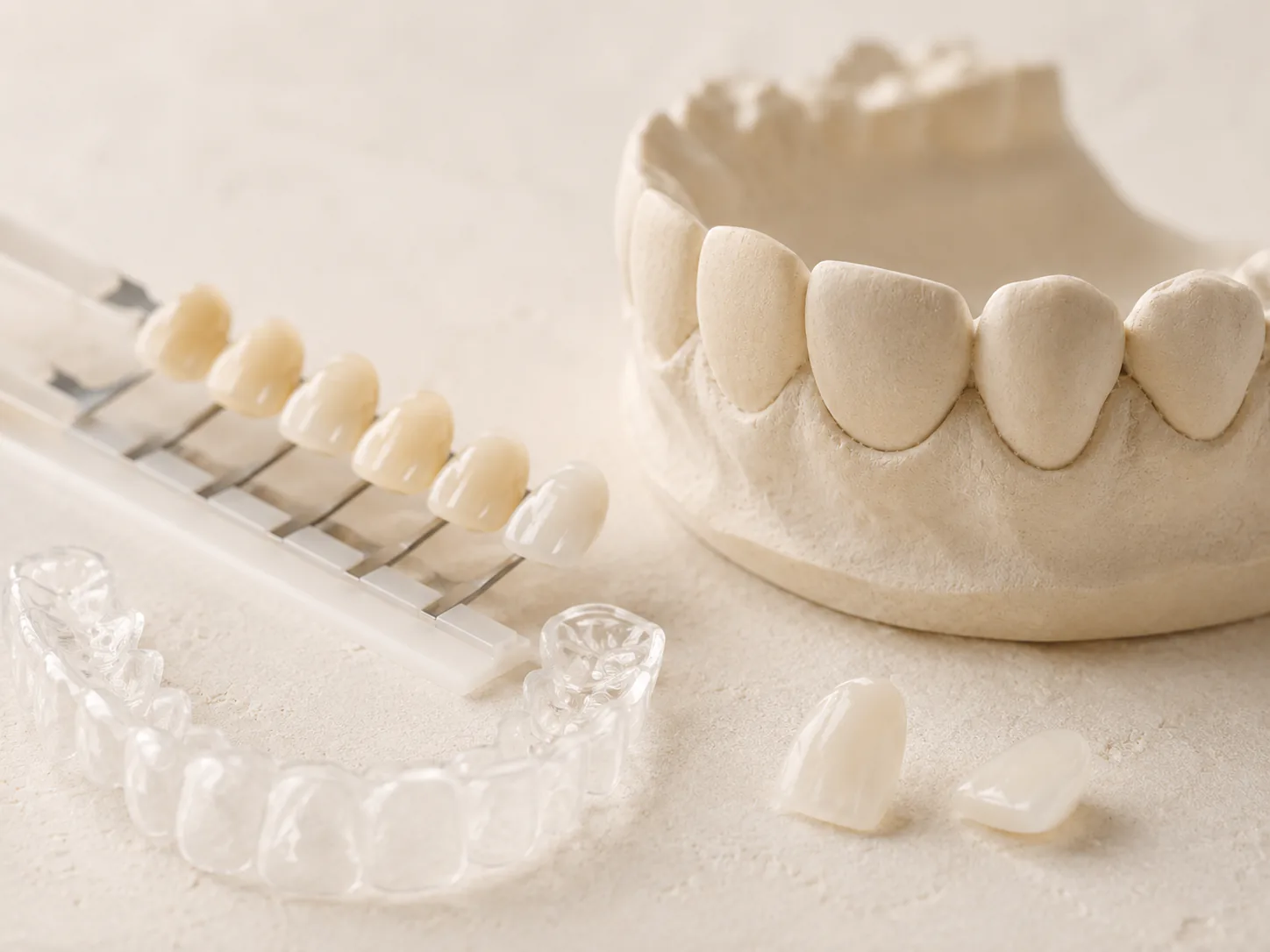 A no-person dental still-life image for teeth whitening or veneers.