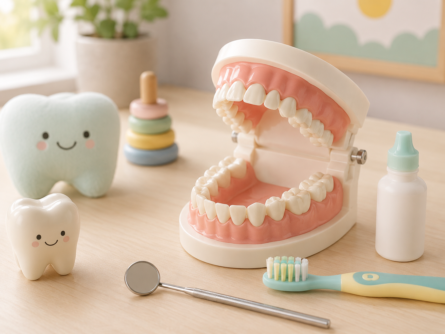 A no-person dental still-life image for children caries sealant fluoride.